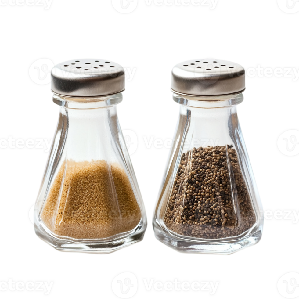 Salt and pepper shakers on black backgroundisolated on transparent background png