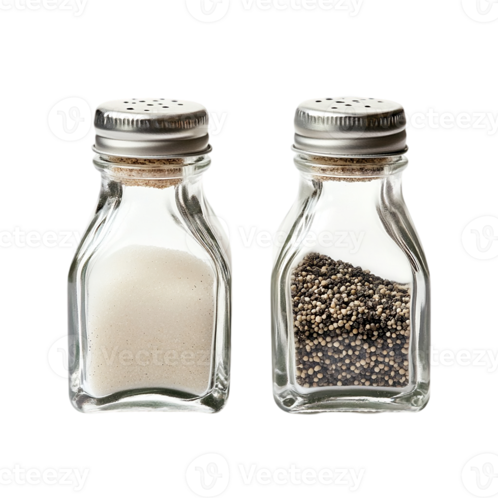 Salt and pepper shakers on a black backdropisolated on transparent background png