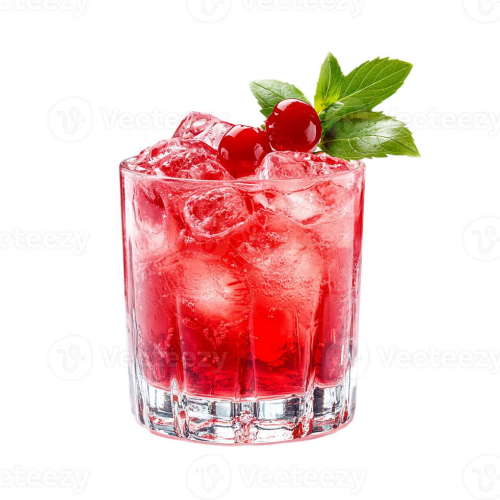 Refreshing cherry drink with ice and garnishisolated on transparent background png
