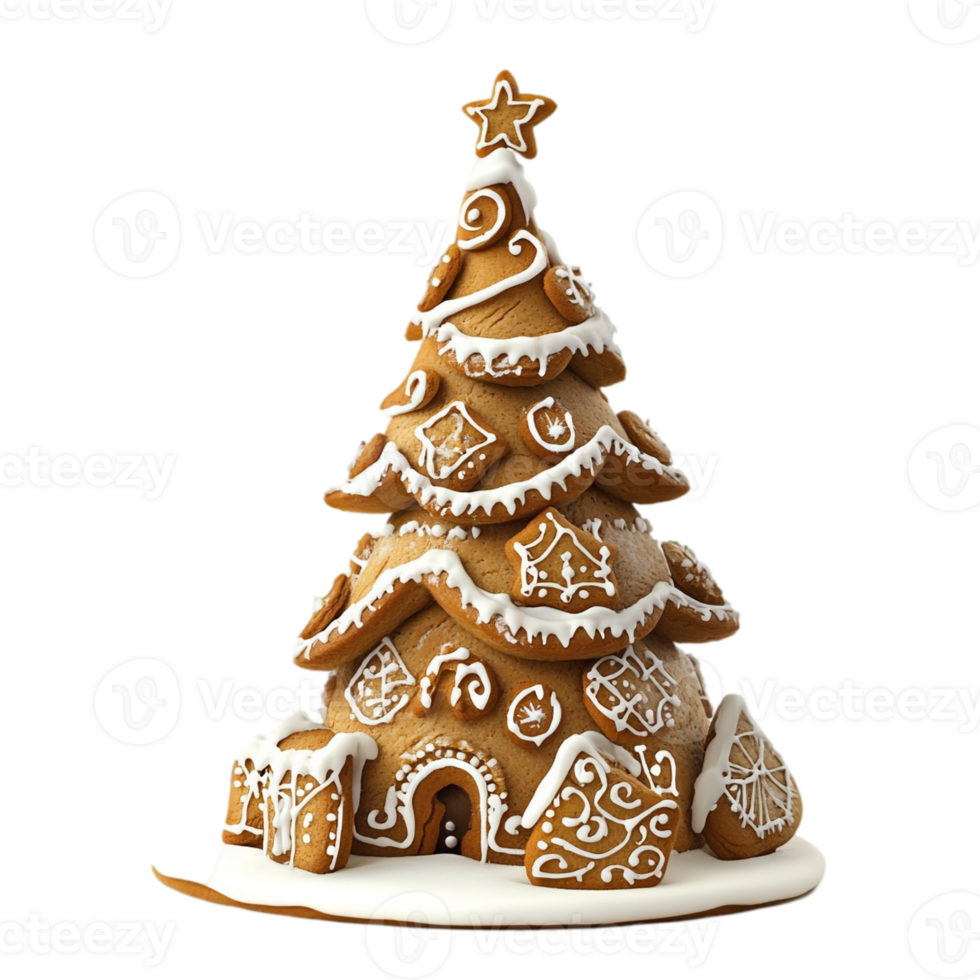 Gingerbread christmas tree holiday art pieceisolated on transparent background png