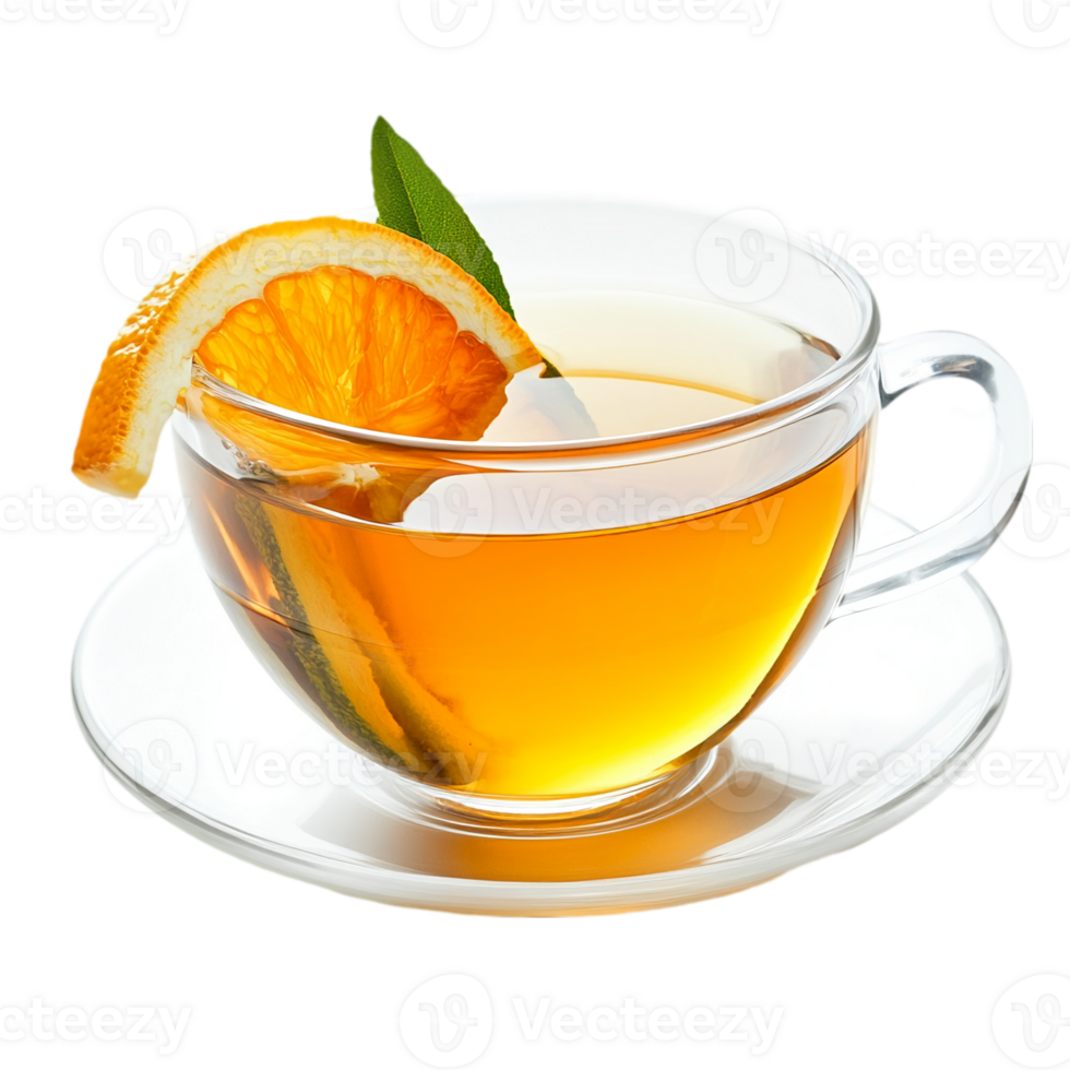 Orange herbal beverage in a clear cup close upisolated on transparent background png