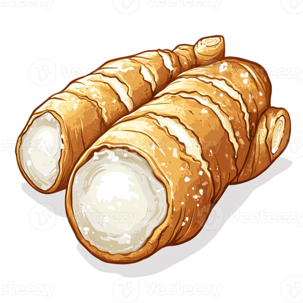 Golden pretzel rolls with creamy filling isolated on transparent background png