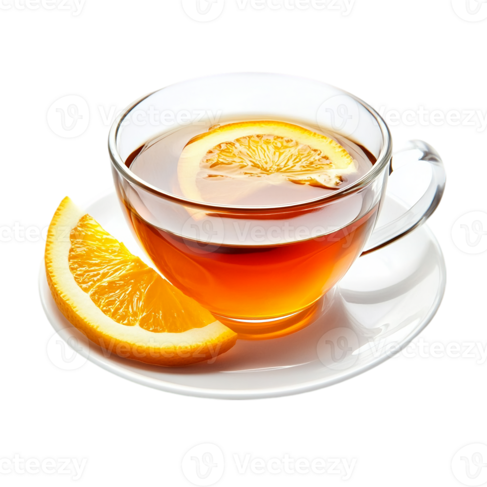 Orange infused beverage in clear glass cupisolated on transparent background png