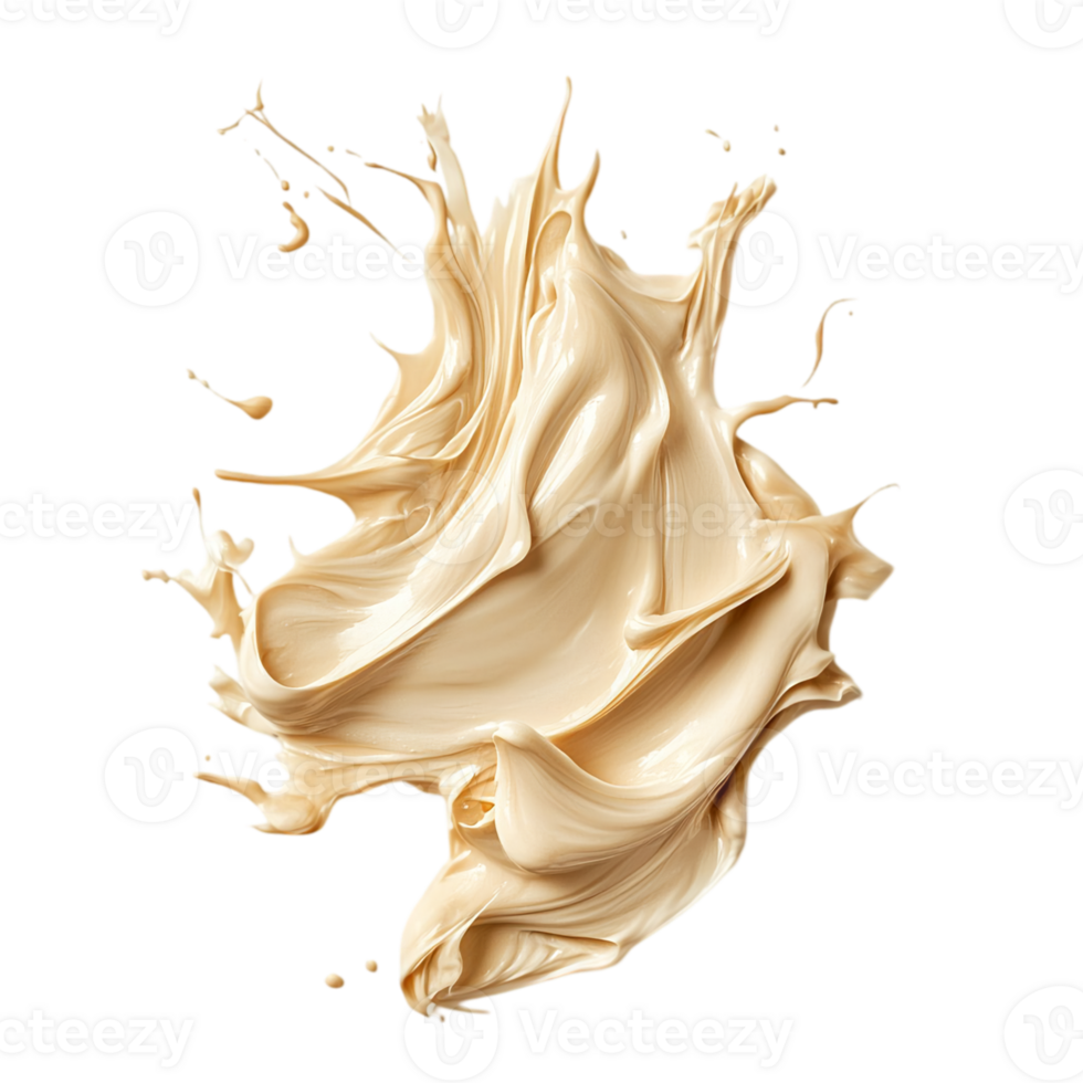 Beige liquid splash on a dark background artisolated on transparent background png