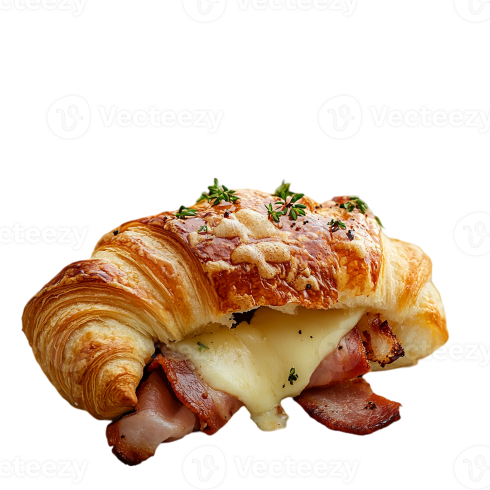 Delicious croissant sandwich with bacon and cheeseisolated on transparent background png
