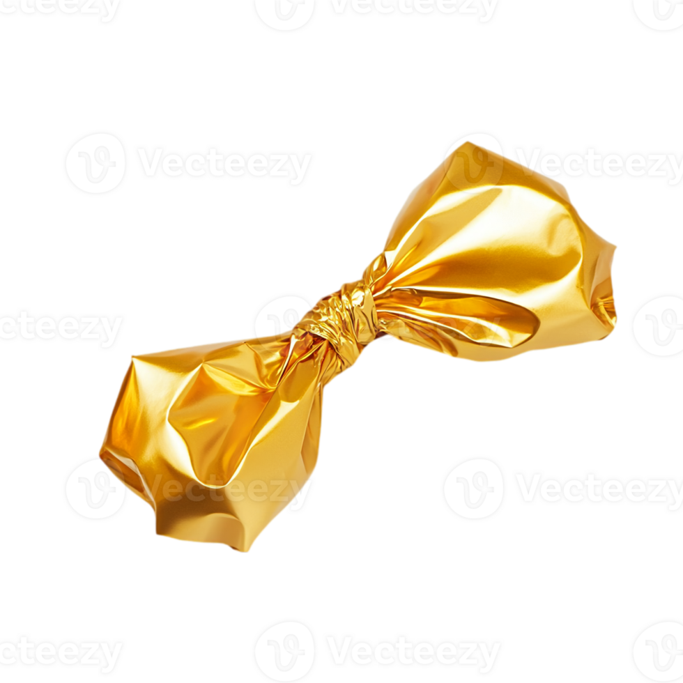 Shiny golden candy wrapper on black backgroundisolated on transparent background png