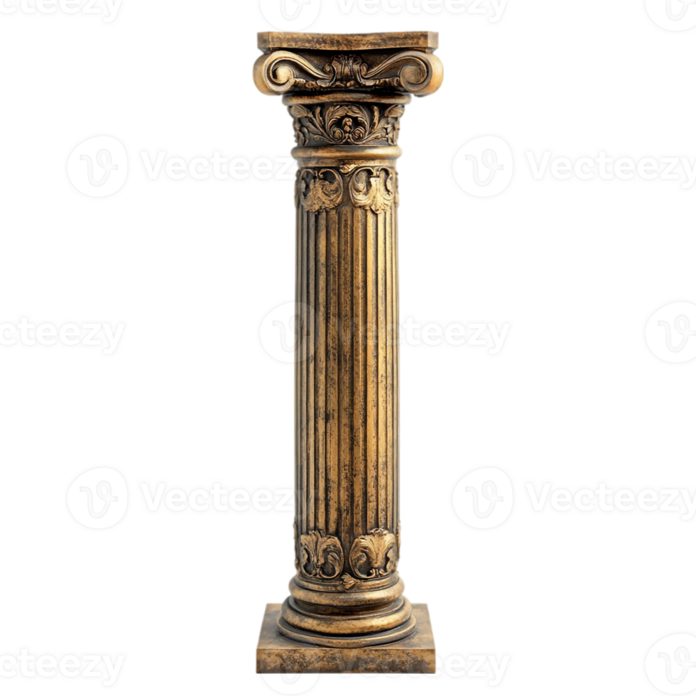Antique gold column architectural elementisolated on transparent background png