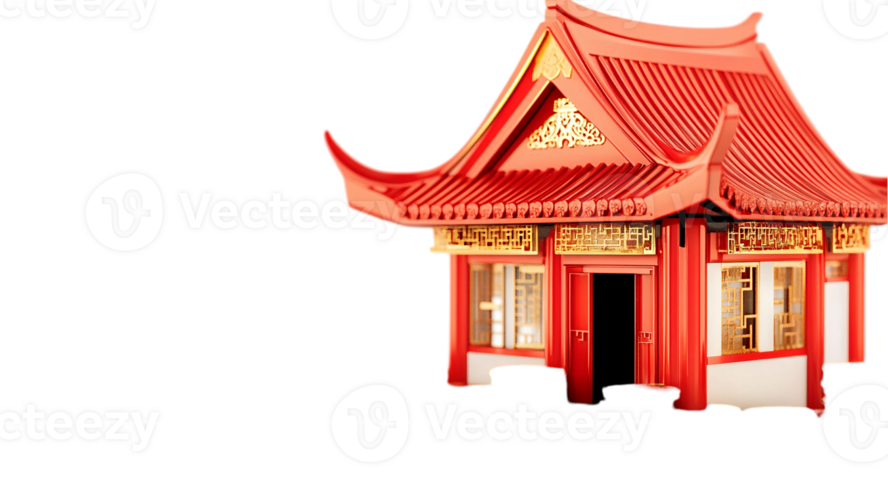 Red chinese architecture temple building artisolated on transparent background png