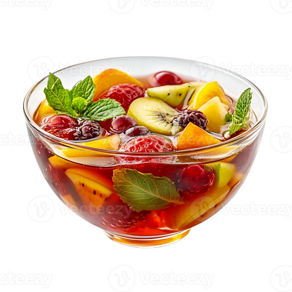 Delicious fruit salad in a glass bowl closeupisolated on transparent background png