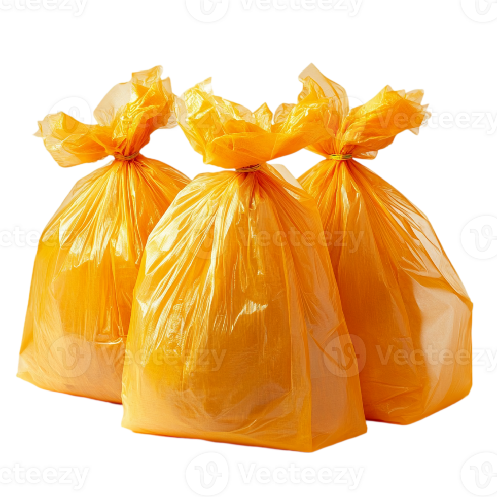 Orange refuse sacks full on a black backdropisolated on transparent background png