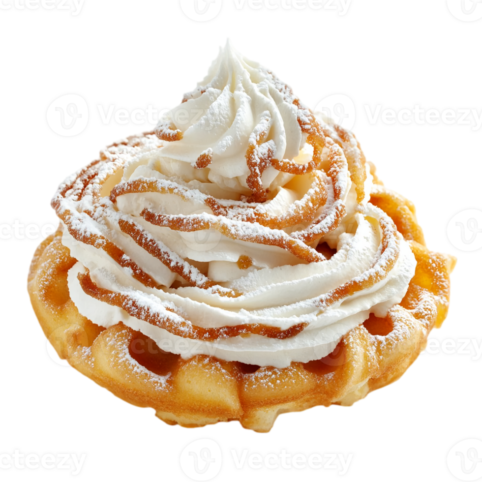 Waffle dessert with cream and sugar close upisolated on transparent background png