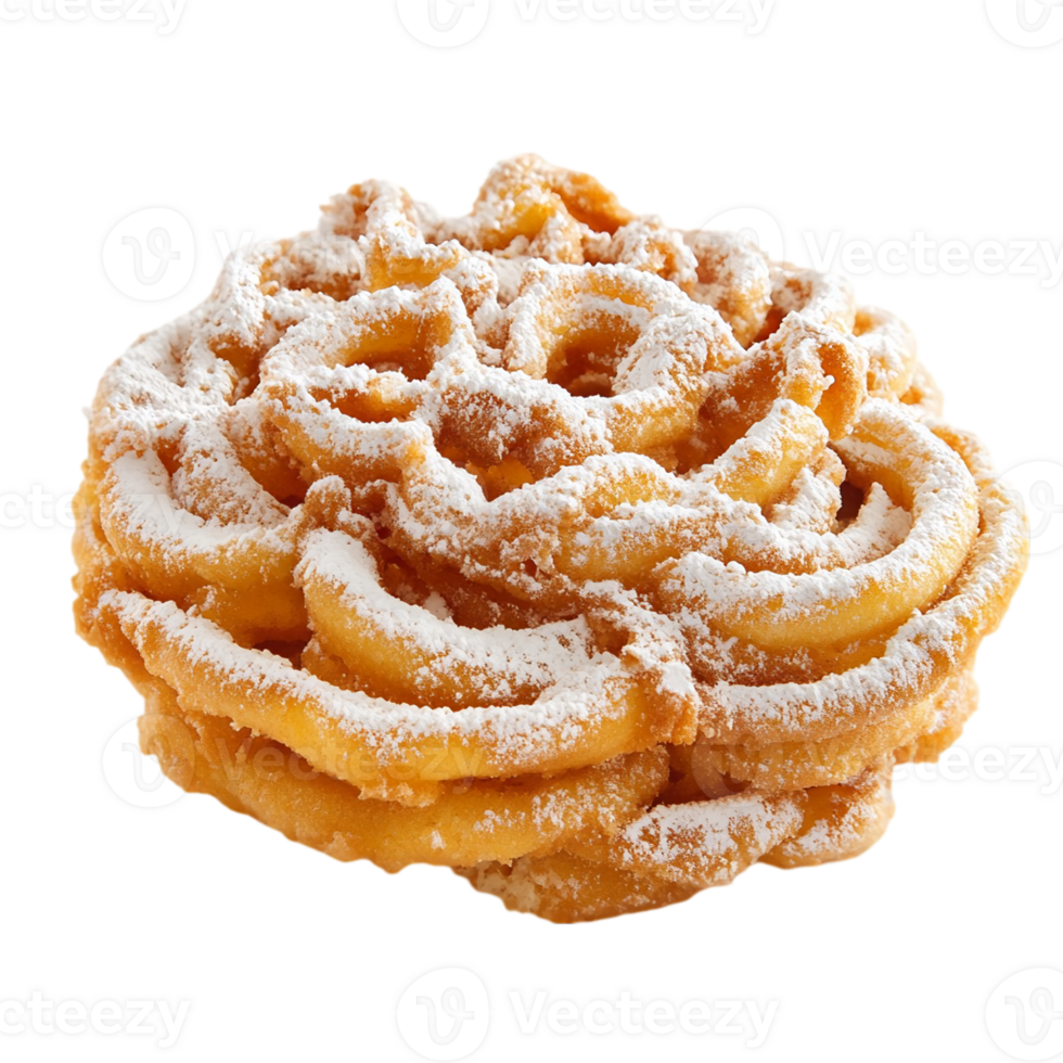 Funnel cake with powdered sugar close up viewisolated on transparent background png