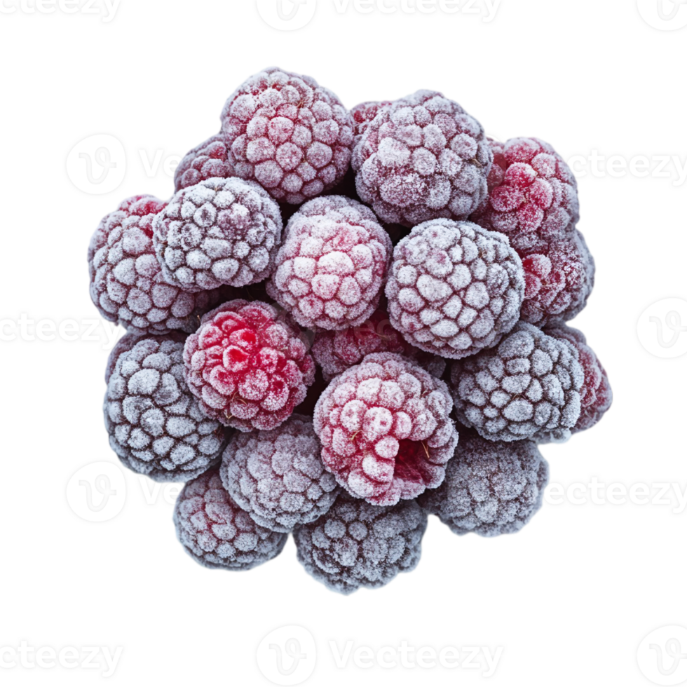 Frozen raspberries pile on a black backgroundisolated on transparent background png