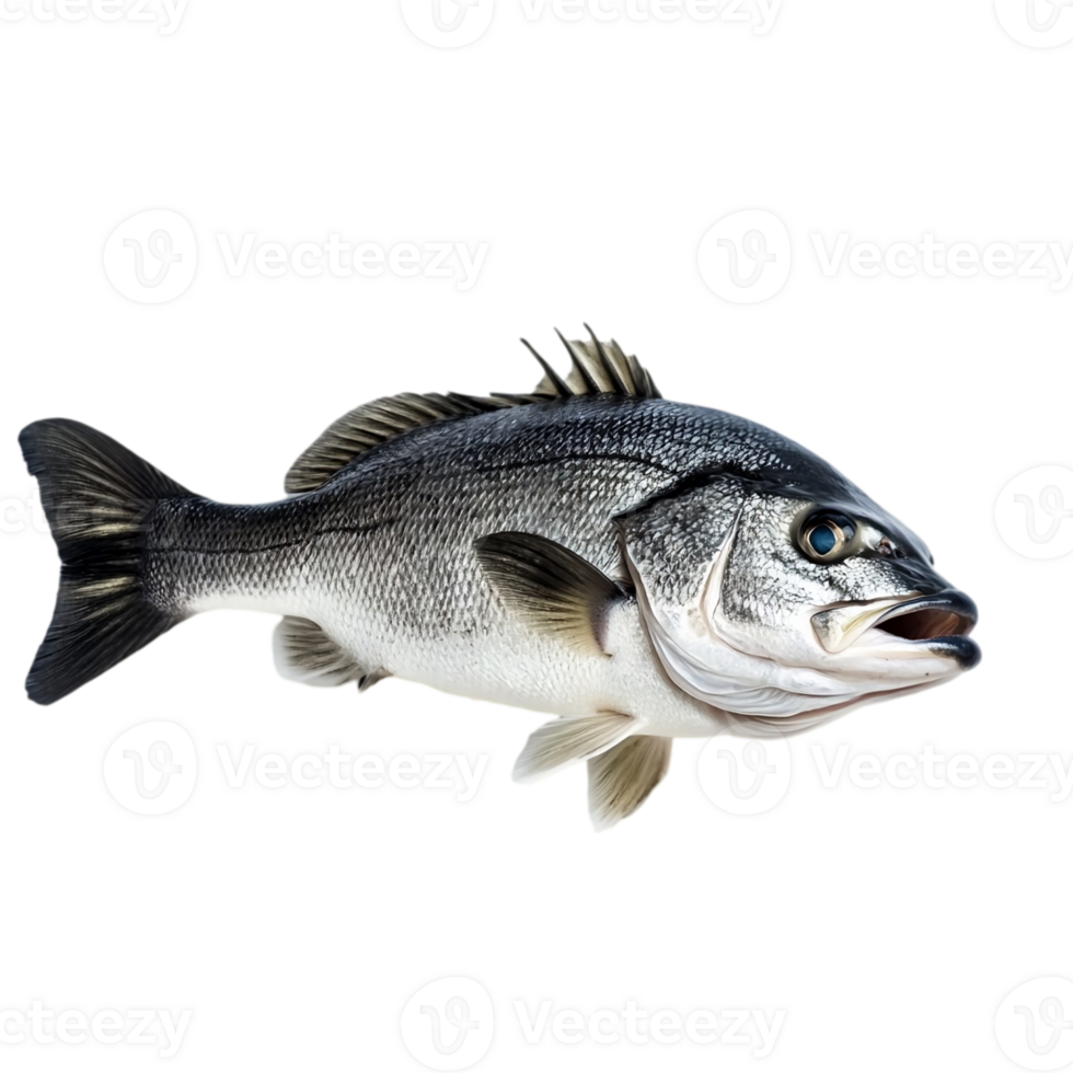 Isolated sea bass on a black plain backdropisolated on transparent background png