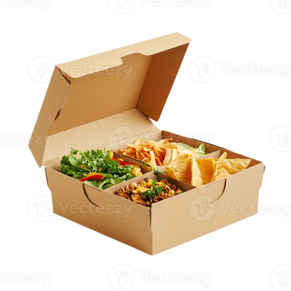 Delicious lunch box with salad and tortillaisolated on transparent background png