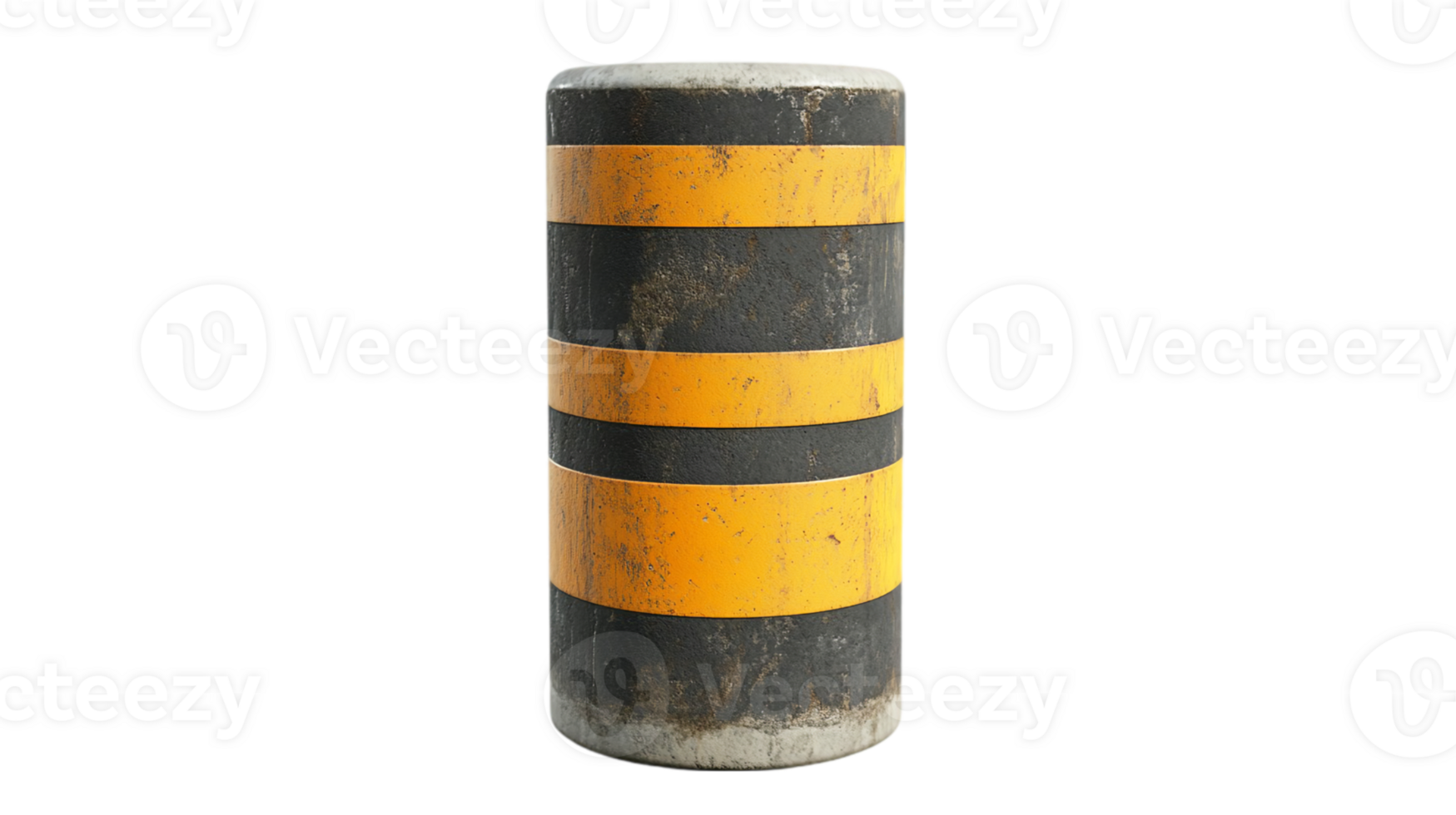 Concrete bollard with yellow bands on black fieldisolated on transparent background png