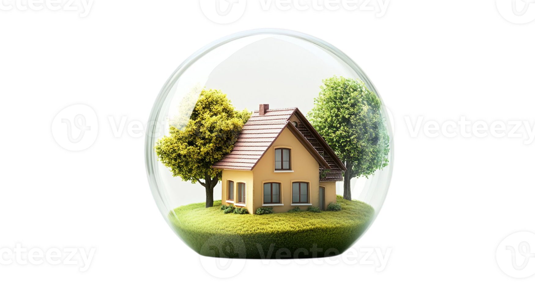 House inside globe concept for real estateisolated on transparent background png