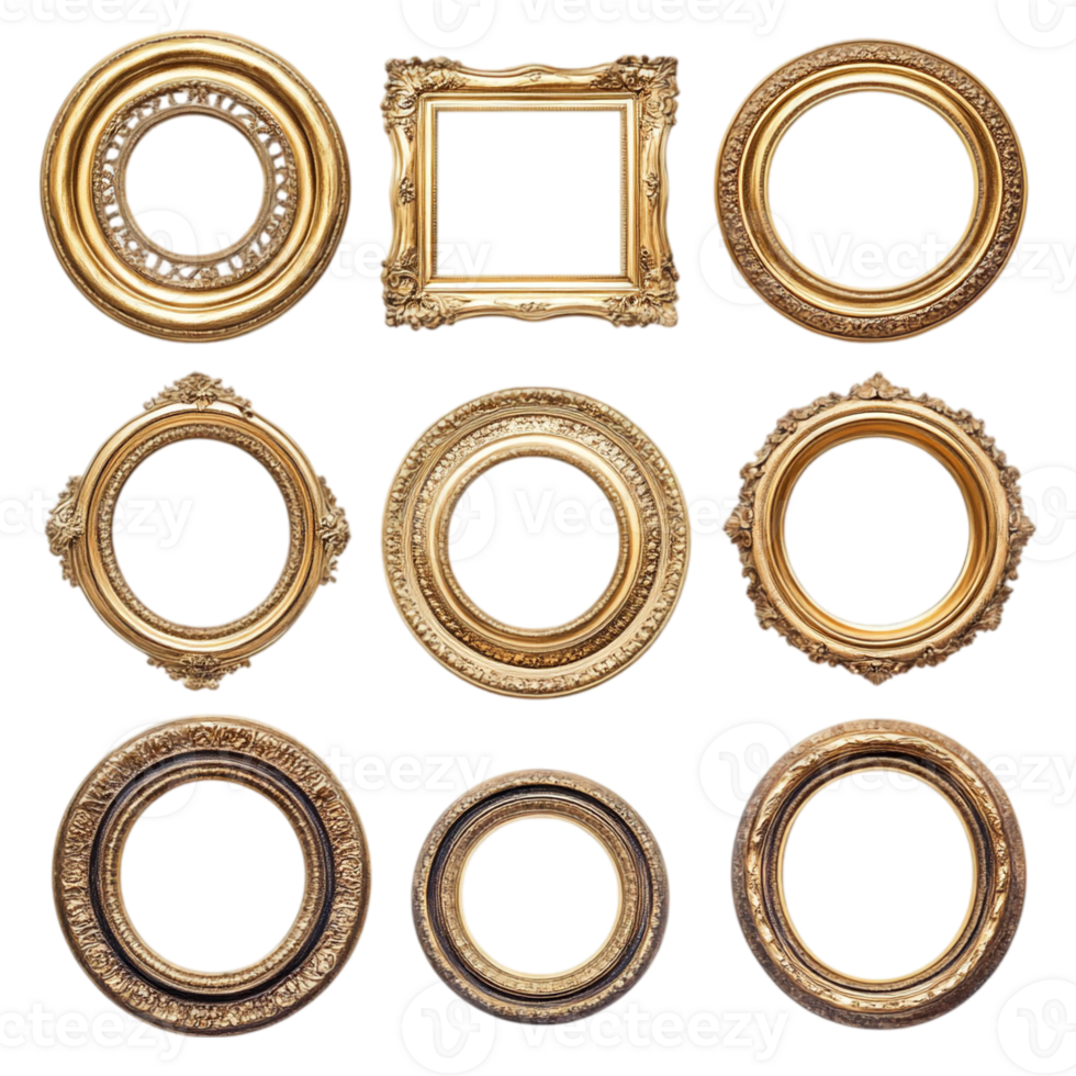 Gilded antique frames collection element artisolated on transparent background png