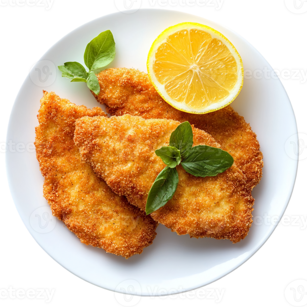 Delicious chicken cutlets with lemon and basilisolated on transparent background png