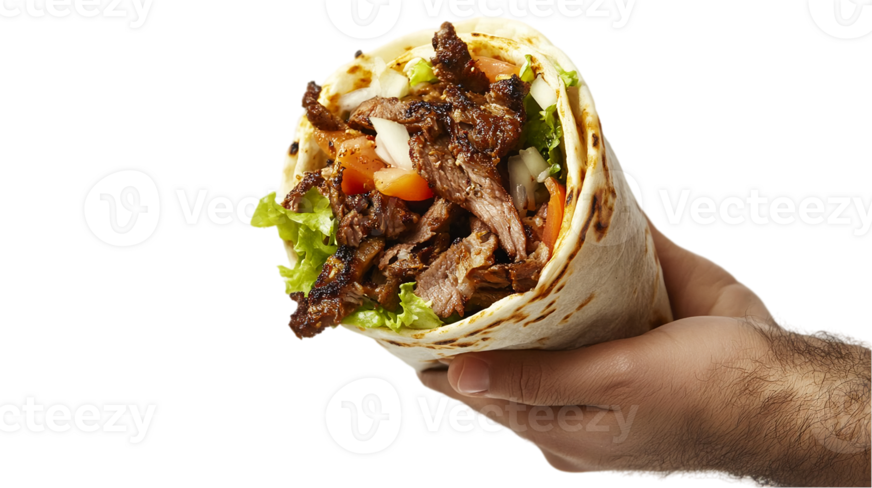 Delicious gyro wrap in hand ready to be eatenisolated on transparent background png