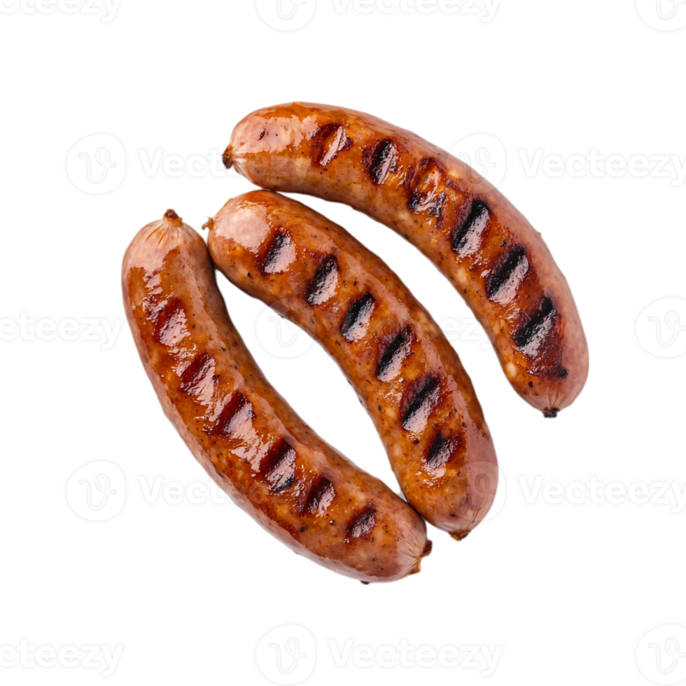 Grilled sausages with prominent grill marks isolated on transparent background png