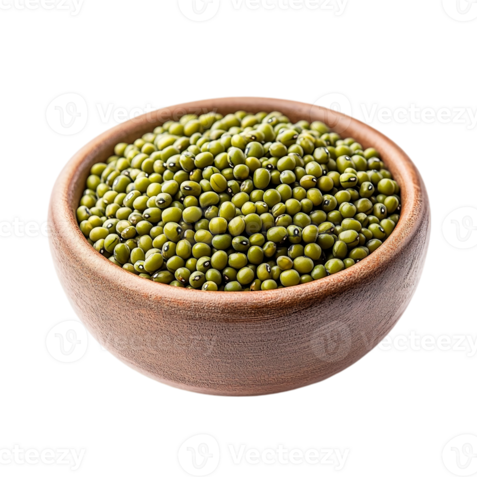 Mung beans in a wooden bowl close up viewisolated on transparent background png