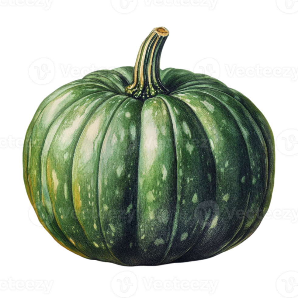 A green pumpkin illustration on black backgroundisolated on transparent background png