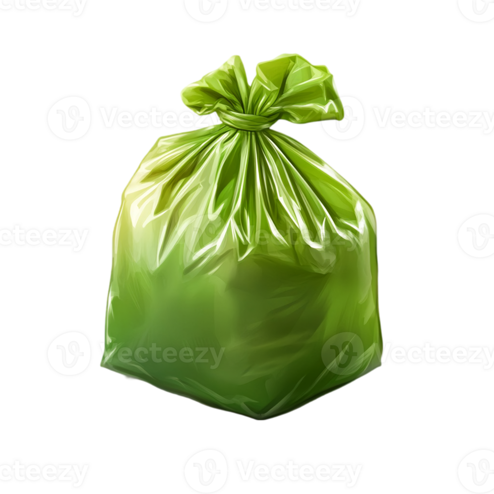 Green refuse sack waste disposal rubbish closeupisolated on transparent background png