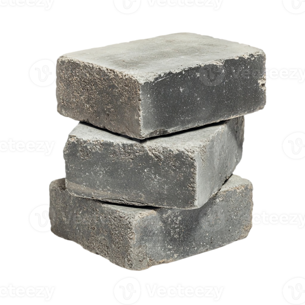 Stack of gray concrete pavers on black backdropisolated on transparent background png