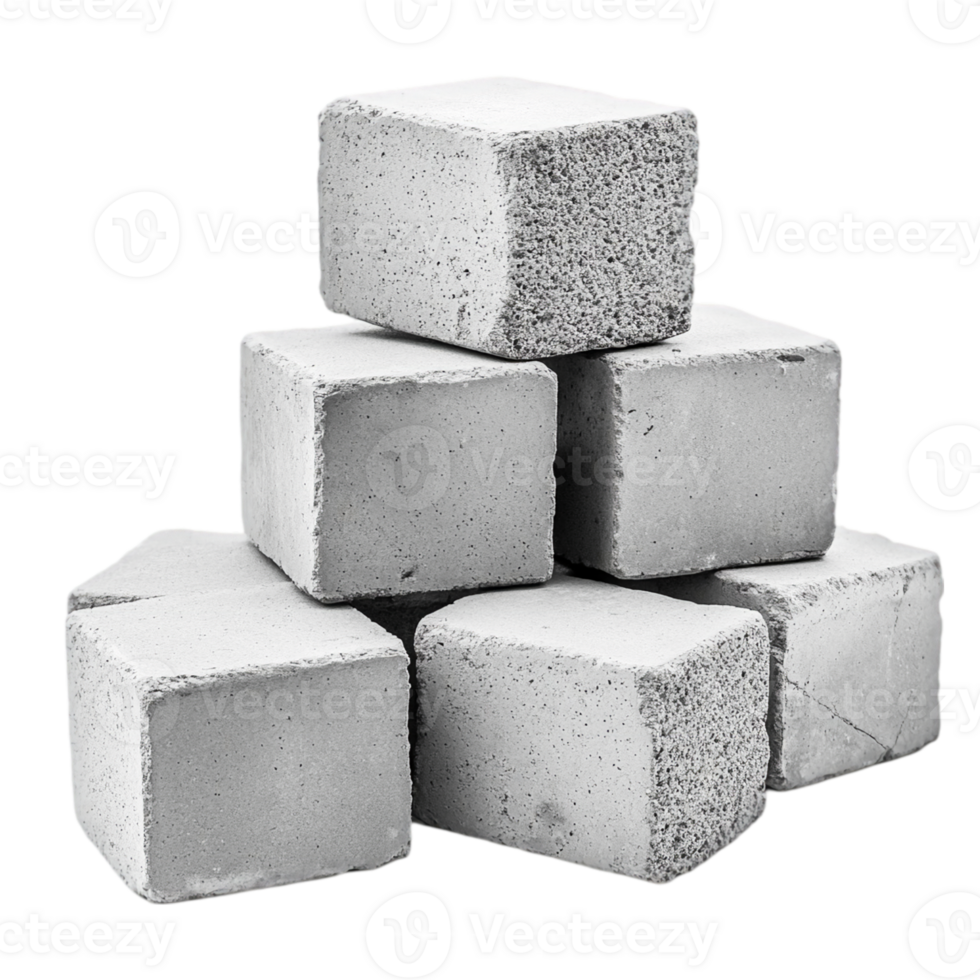 Stacked concrete blocks on black background artisolated on transparent background png