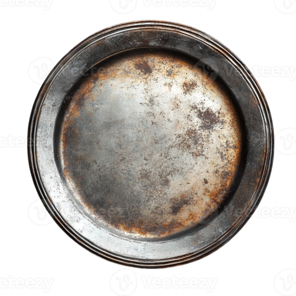Old metal plate with rust on a black backdrop isolated on transparent background png