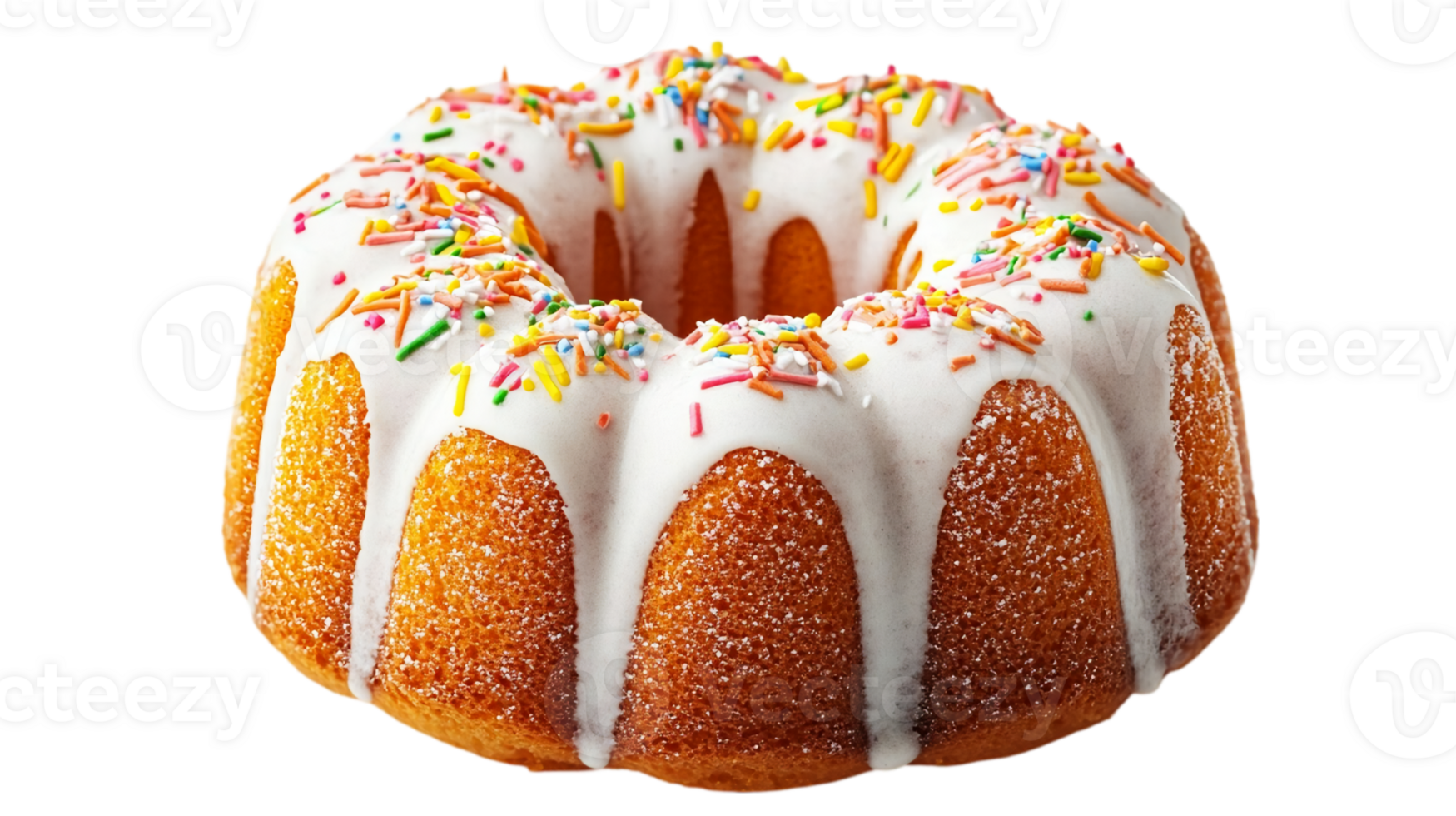 Delicious bundt cake with glaze and sprinkles isolated on transparent background png