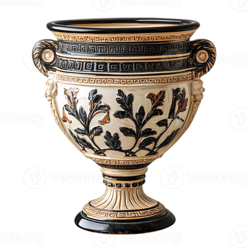 Elegant decorative urn with floral patterns isolated on transparent background png