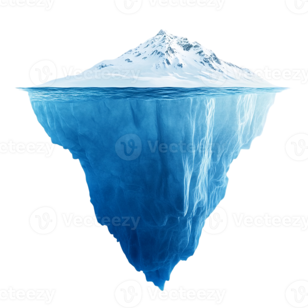 Iceberg floating in ocean with mountain peak isolated on transparent background png
