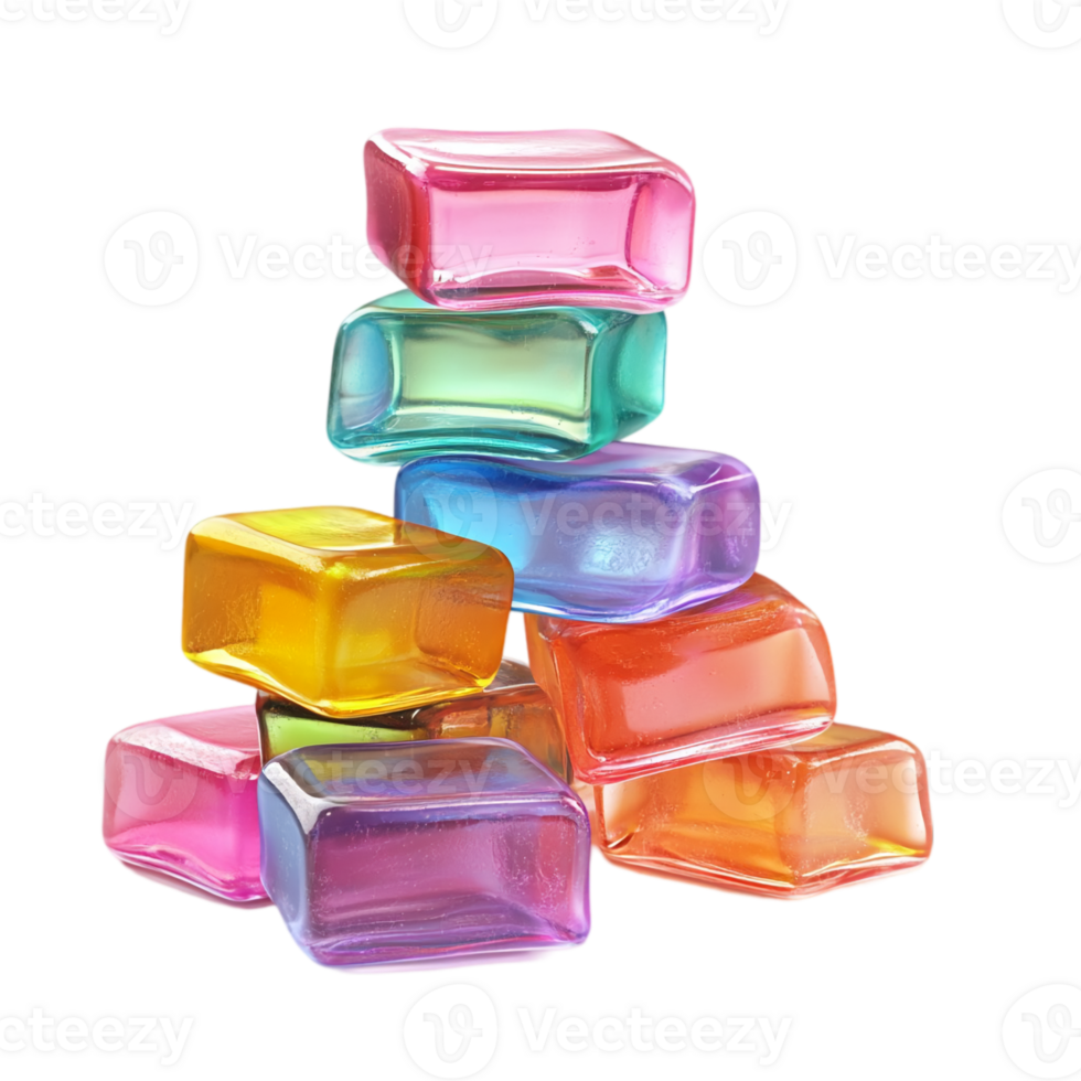 Colorful translucent cubes stacked studio arrangement art isolated on transparent background png