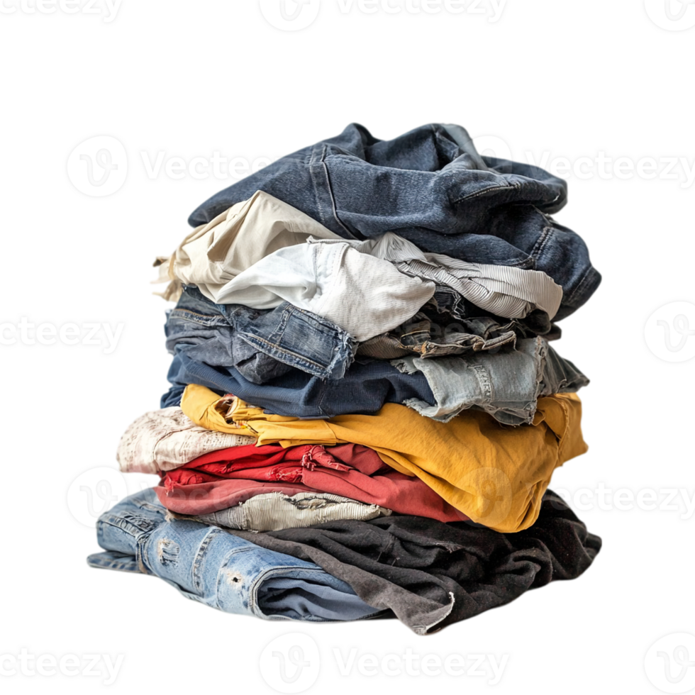 Pile of colorful clothes apparel garments stacked neatly isolated on transparent background png