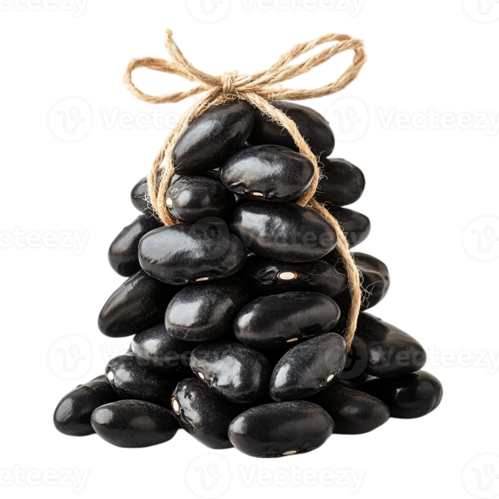 Pile of shiny beans tied with twine on a plain backdrop isolated on transparent background png