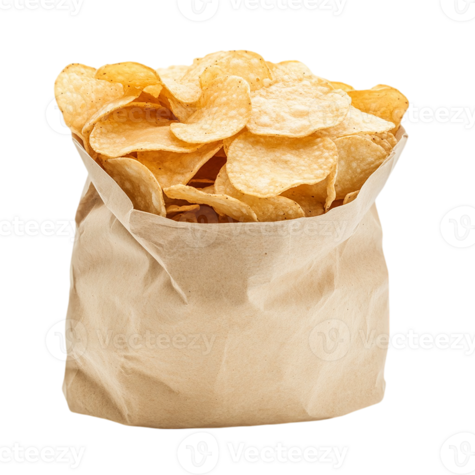 Bag of potato chips snack food crispy delicious golden isolated on transparent background png
