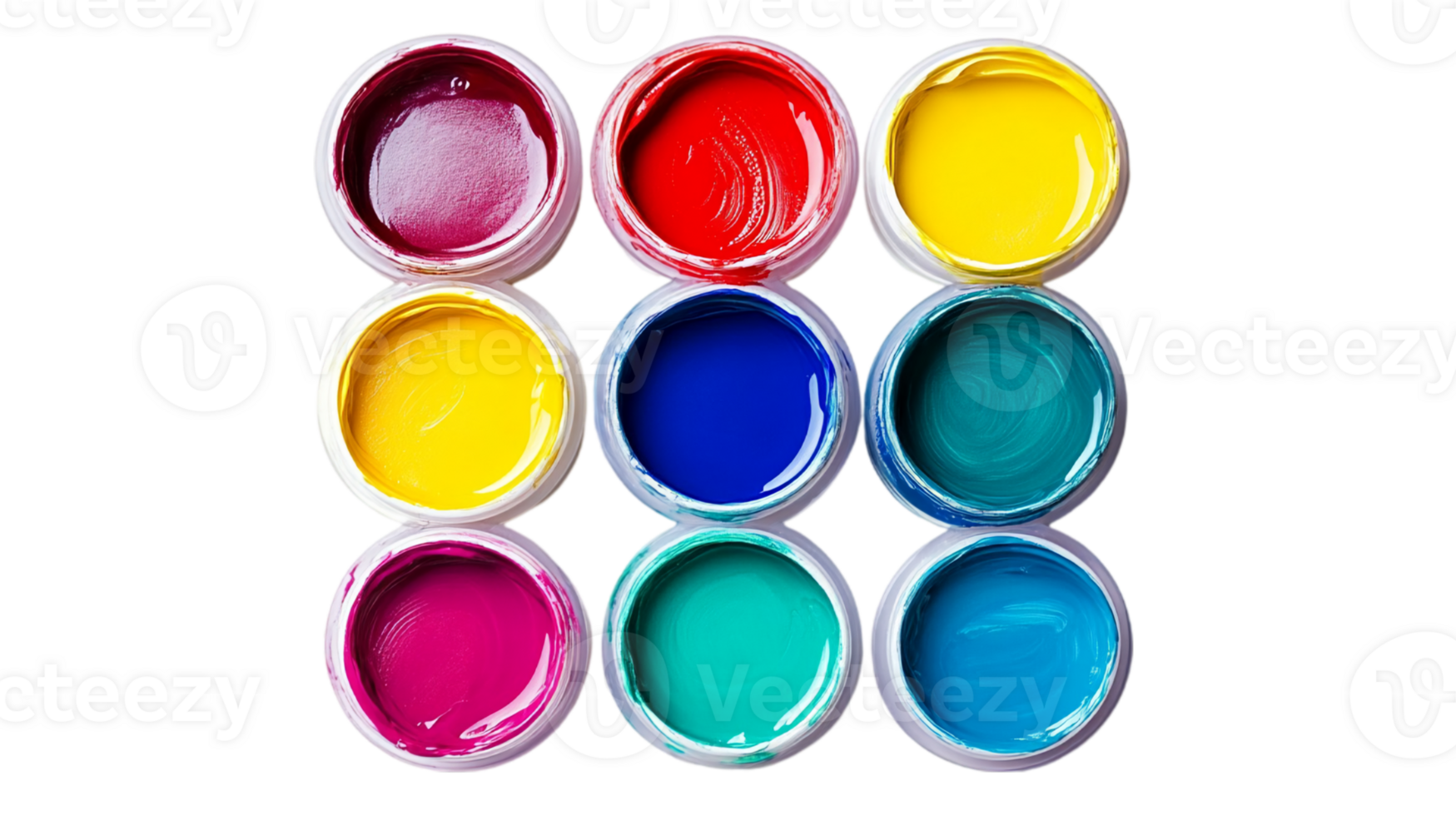 Colorful paint cans arrangement for art and craft use isolated on transparent background png