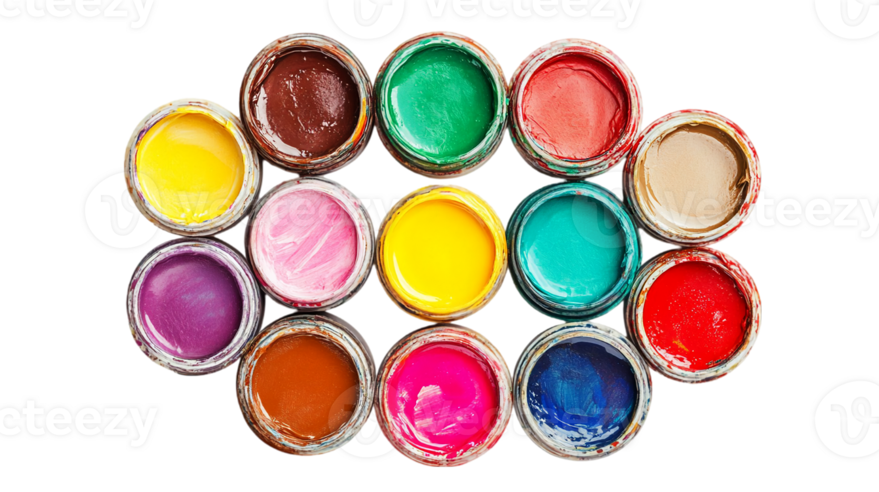Colorful paint cans art supplies for painting projects isolated on transparent background png