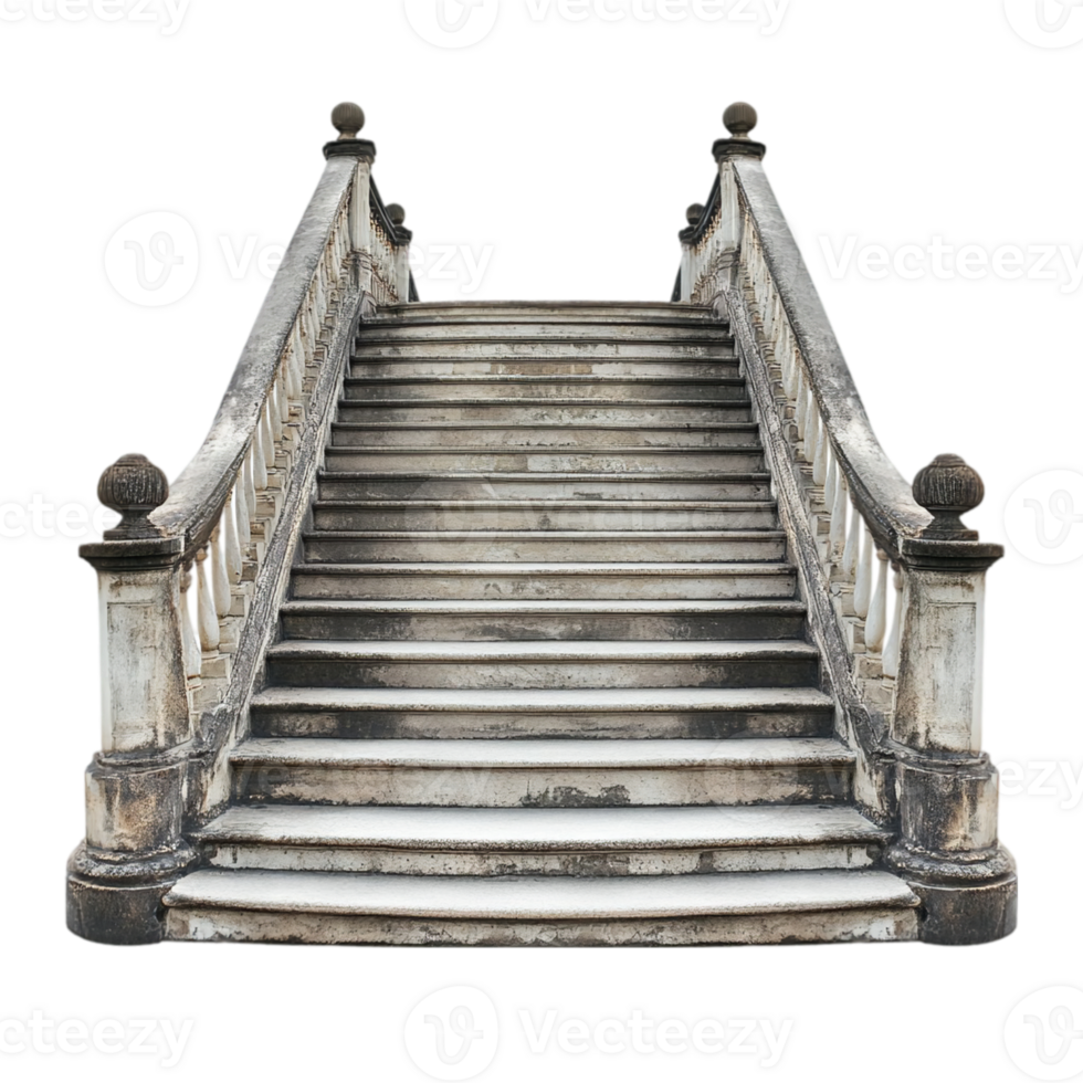 Architectural stone staircase design leading upwards view isolated on transparent background png