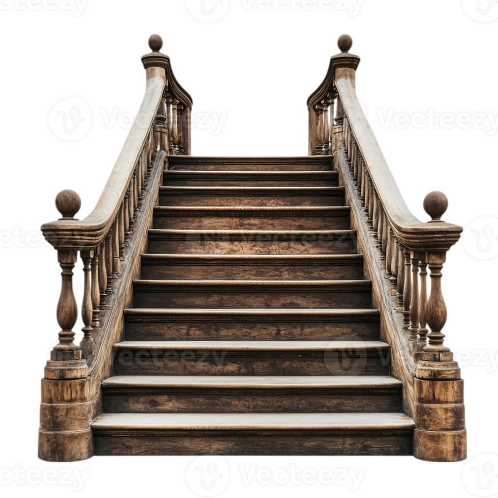 Vintage wooden staircase architecture interior design isolated on transparent background png