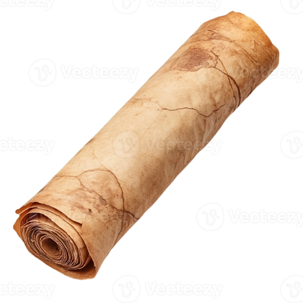 Antique scroll parchment roll paper document background isolated on transparent background png