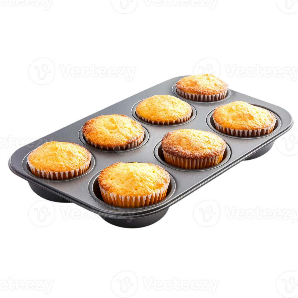 Freshly baked muffins in a tray ready to be served soon isolated on transparent background png