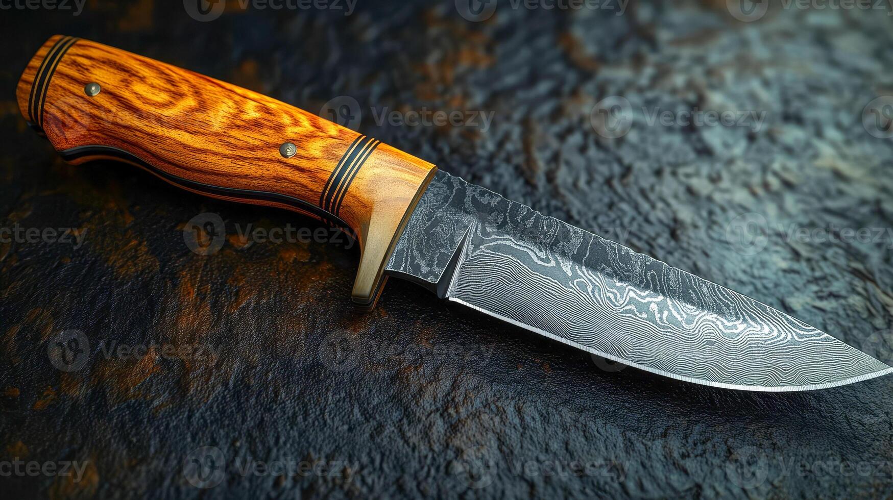 Small sharp sharpened knife with wooden handle on a dark textured background photo