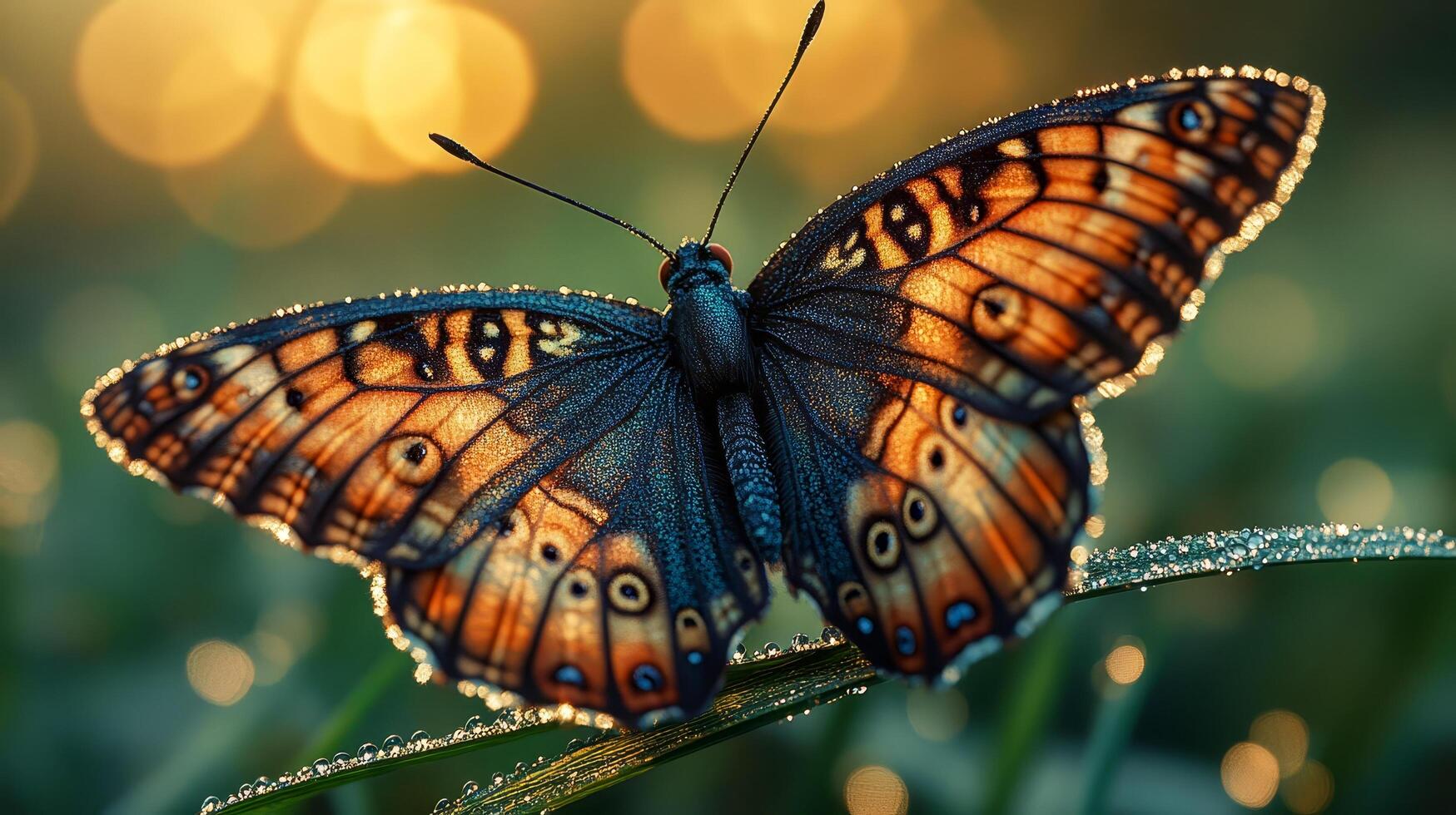 A butterfly sits on a flower petal, spreading its wings towards the sunlight. photo