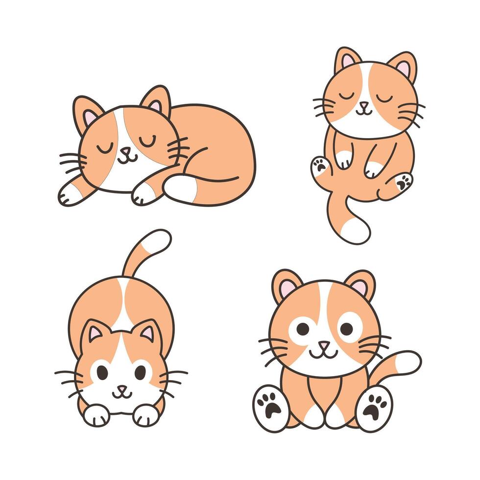 set of cute cartoon cats illustration vector