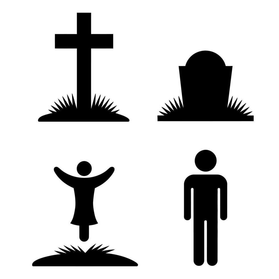 Cross gravestone death afterlife resurrection man standing silhouette illustration design vector