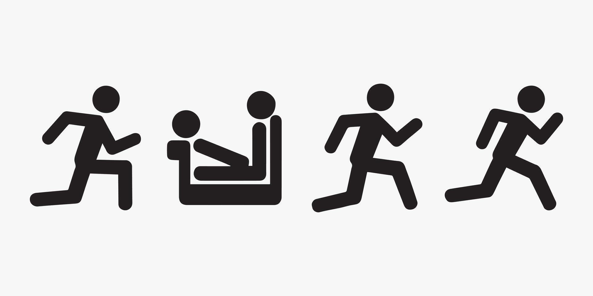 Stick figure running exercise workout fitness jogging pictogram silhouette sport rest couch relaxation vector
