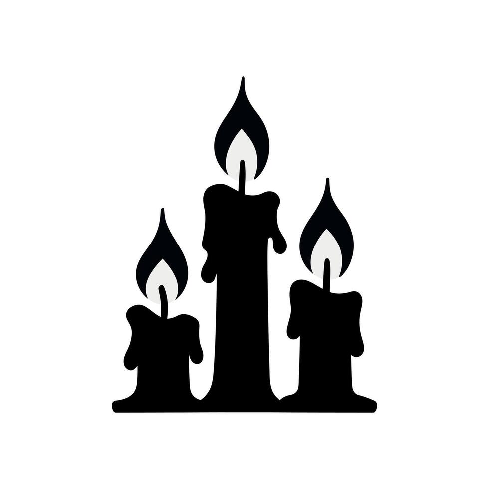 Black candle light flame wax fire burning silhouette graphic illustration decoration design art vector